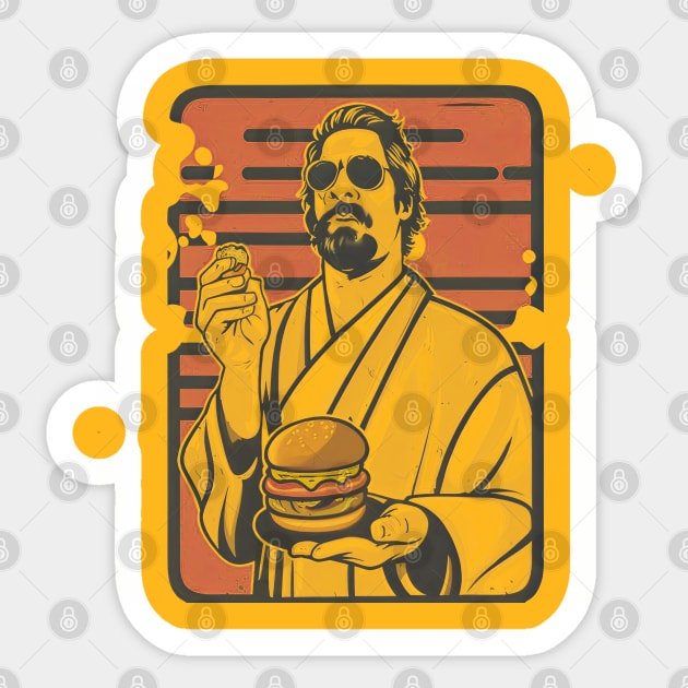 big lebowski the dude abides burger Sticker by Aldrvnd